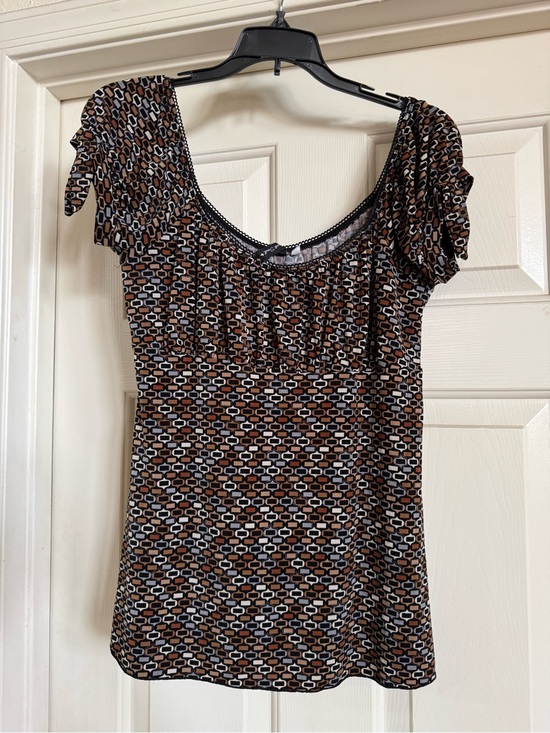 Heart Soul Tops - Heart Soul Brown and Black Geometric Short Sleeve Top